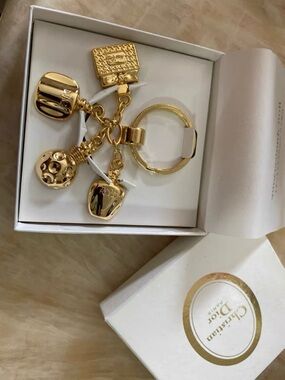 Vintage Christian Dior Parfum Miss Dior Bottle Dangle Gold Keyring Bag Charm